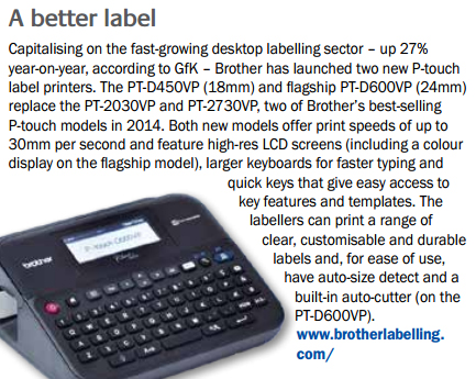 PT-2030VP and PT-2730VP, two of Brother’s best-selling P-touch models in 2014