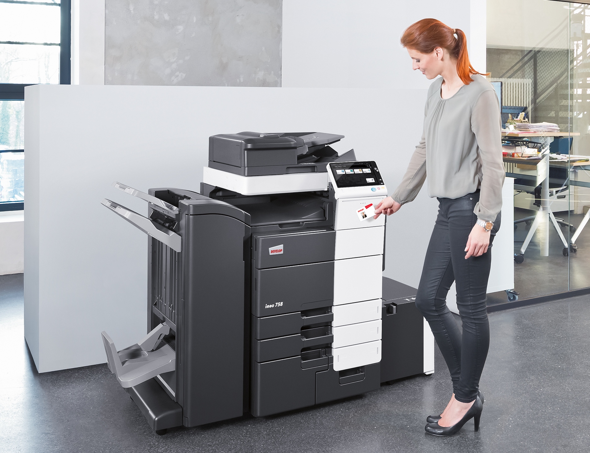 It has a paper capacity of up to 6,650 sheets, support for paper sizes up to SRA3 and an 80-page booklet maker.